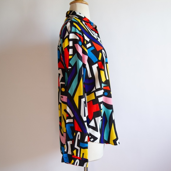 Big Dart Abstract Pop Art Colorful Button Down Top - Picture 5 of 8
